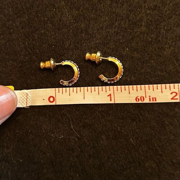 HANDMADE Elegant Gold and Rhinestone Crescent Earrings - Picture 4 of 4